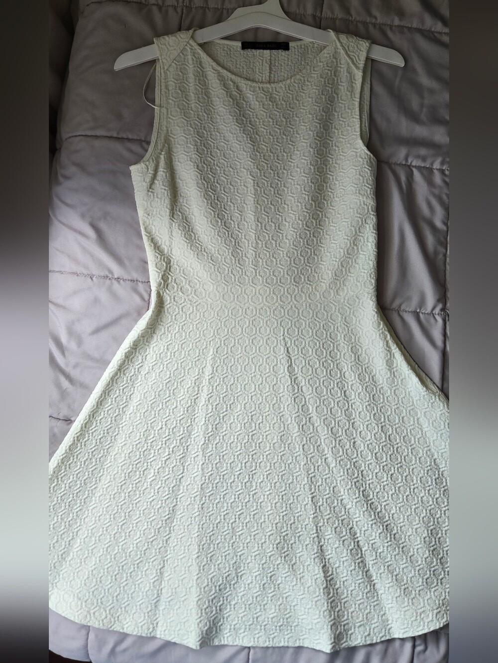 Zara Basic White Textured Fit & Flare Dress